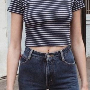 Brandy Melville Helen Top Tan White Black Crop